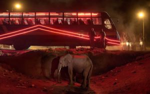 bus station with elephant red bus